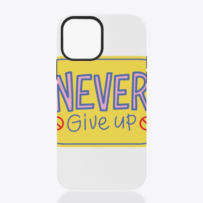 Yellow Never give up quote logo design 