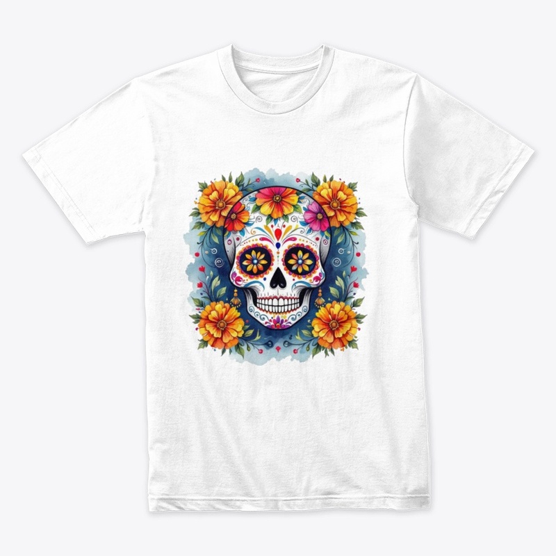 Vibrant Sugar Skull with Marigolds 