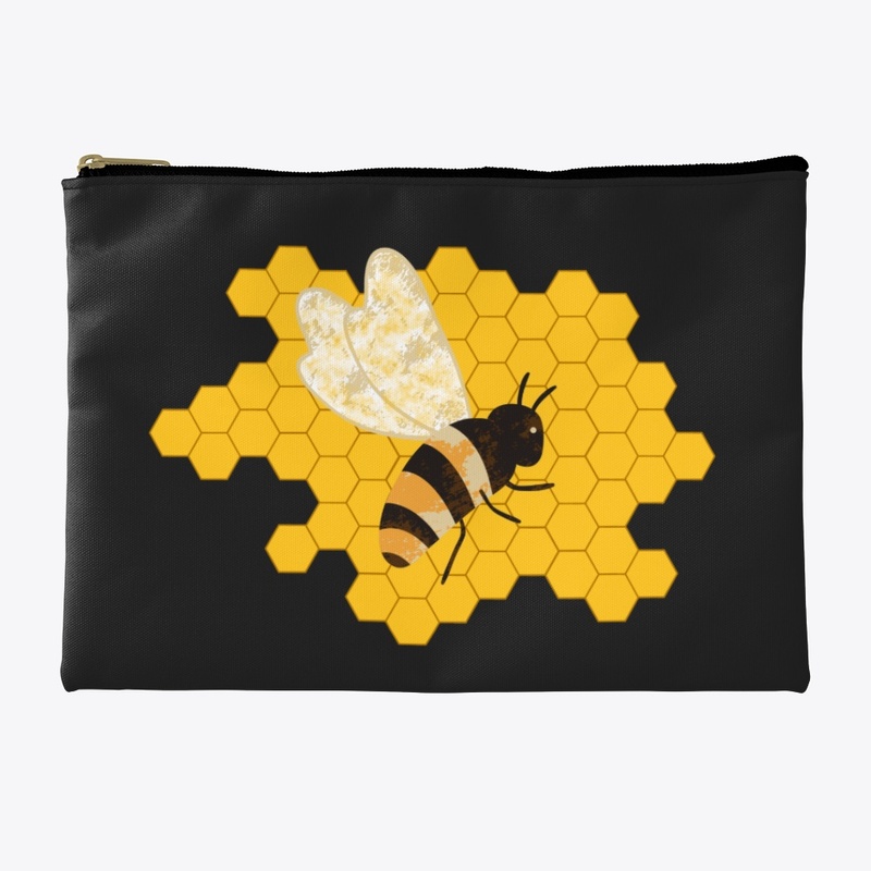 Cute Black Bee on Yellow Honeycomb