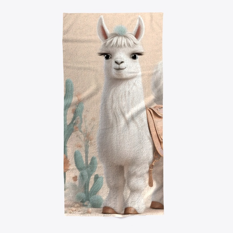 Llama with Saddle in the Cactus Desert