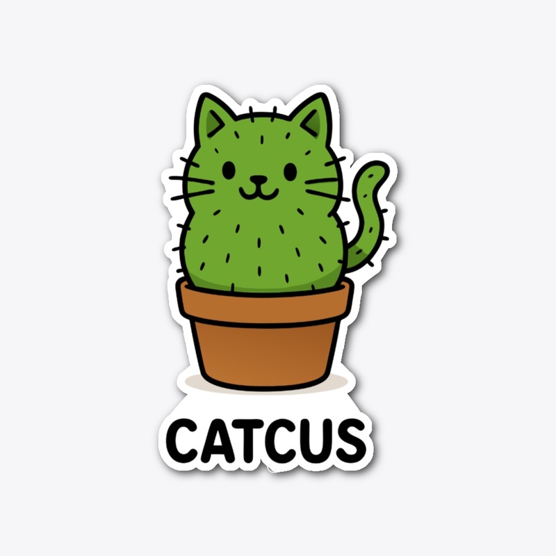 Cute Cartoon Cat Cactus Illustration