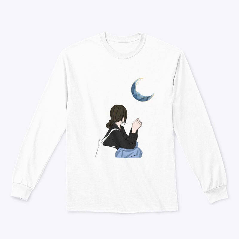 Girl Sitting and Moon Gazing T-Shirt