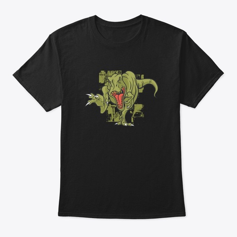 Angry Dinosaur Black T-Shirt Front