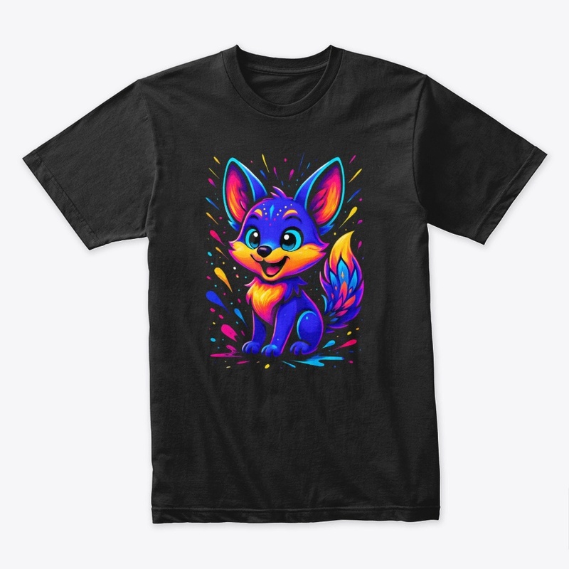 Colorful Cute Fox Neon Art Tee