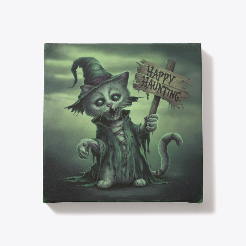 Happy Haunting Witch Cat Canvas