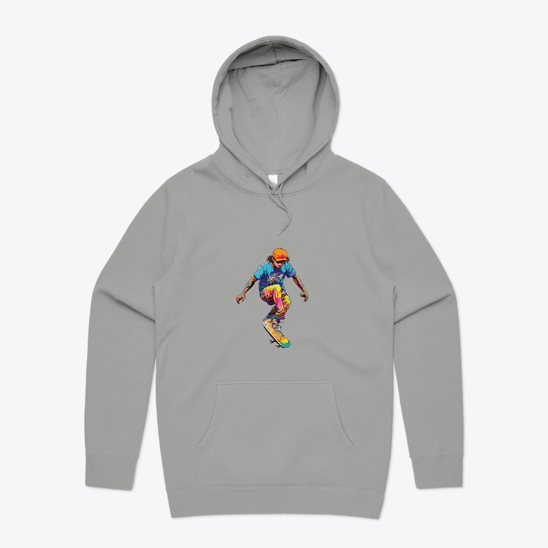 A silhouette of a skater