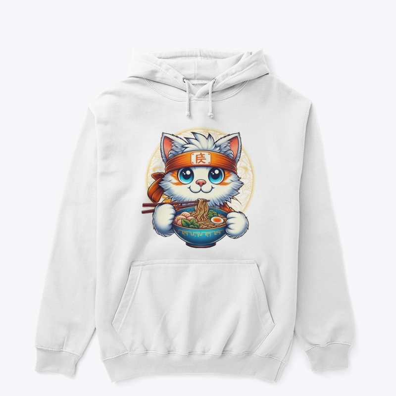 Japanese Anime Cat Eating Ramen 