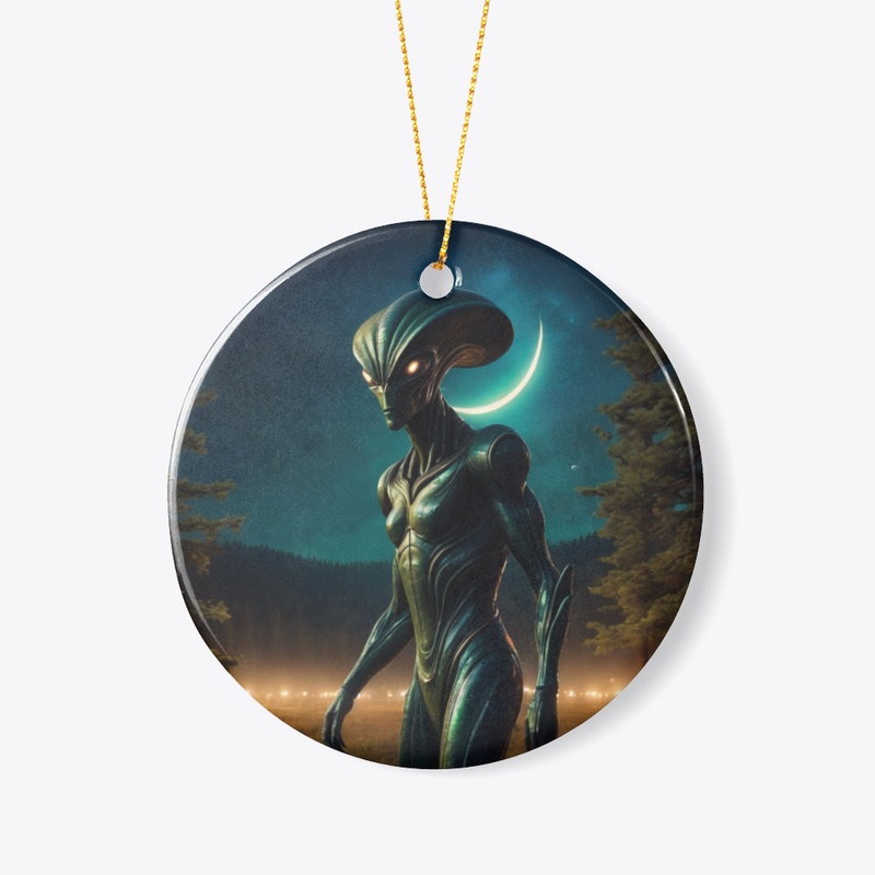 Space alien and crescent moon