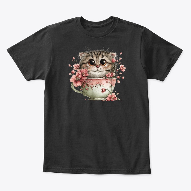 Floral Teacup Kitten Tee