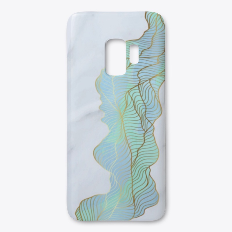 Golden lines green leaves phone case