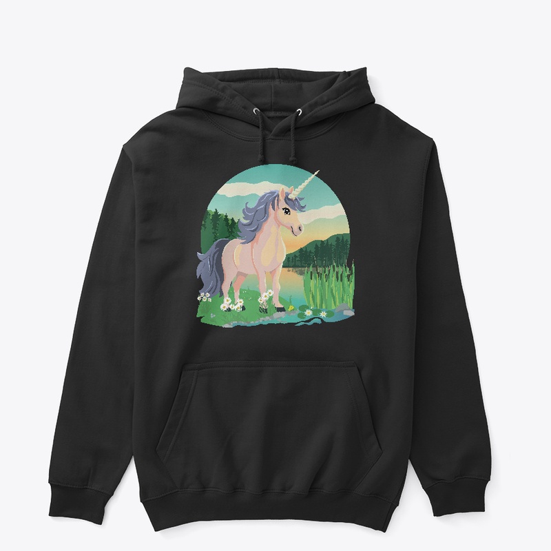 cute unicorn in a summer landscape