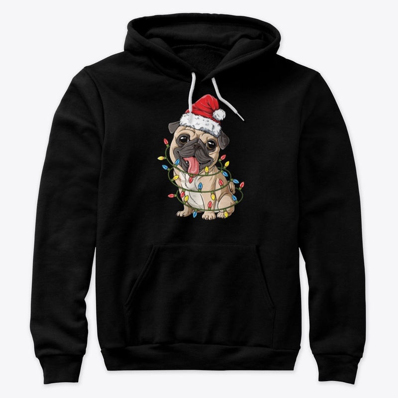 Pug Santa Hat Xmas Lights Christmas