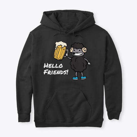 Dark Fluff Hello Friends!  Black T-Shirt Front