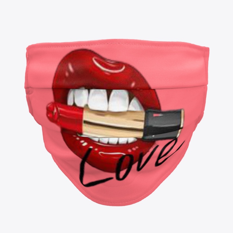 Holding Lipstick in lips face mask