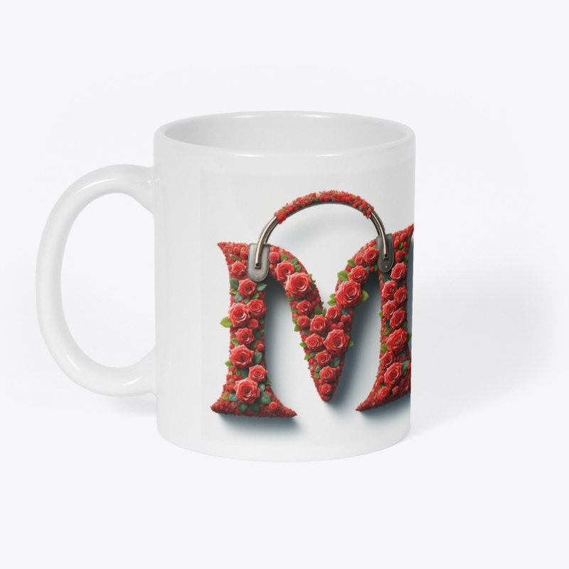 Cup with the initial M with red roses