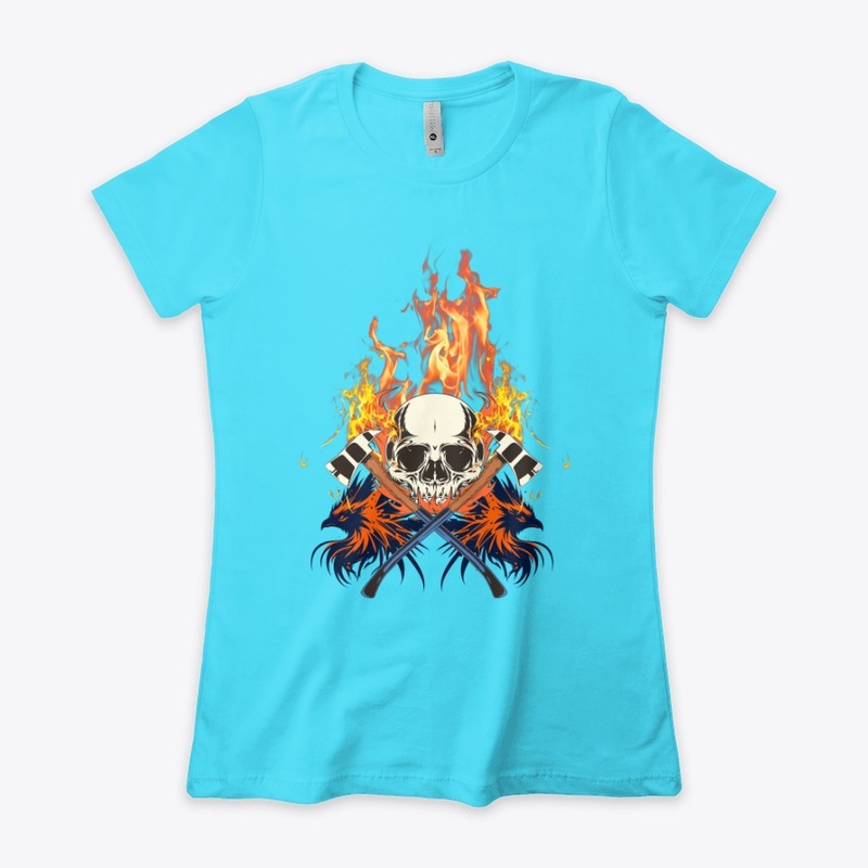 flaming skull with Ravens and axes