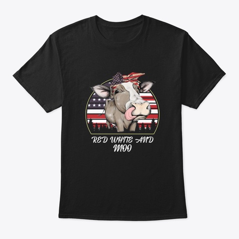 Cow Heifer Red White And Moo America Fla Black T-Shirt Front