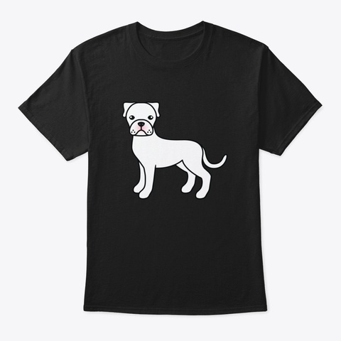 White Boxer Dog Cute Cartoon Illustratio Black T-Shirt Front