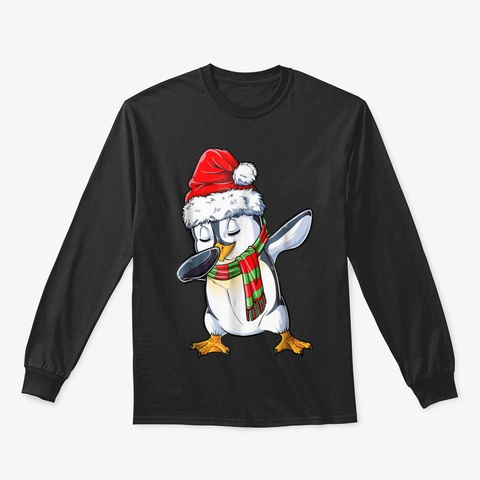 Dabbing Penguin Santa T Shirt Christmas  Black T-Shirt Front
