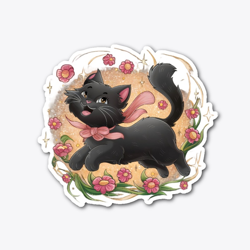 Cute Black cat dancing with flower