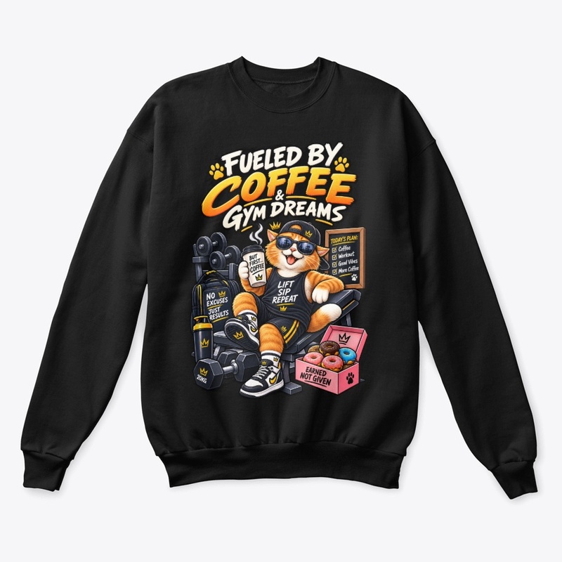Fueled by Coffee & Gym Dreams Funny Cat