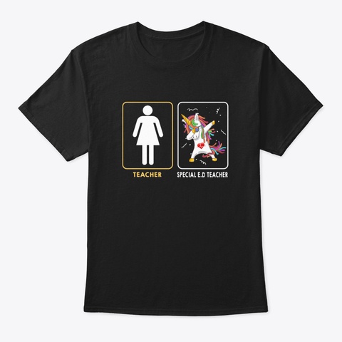 Special Education Teacher Unicorn Dabbin Black T-Shirt Front