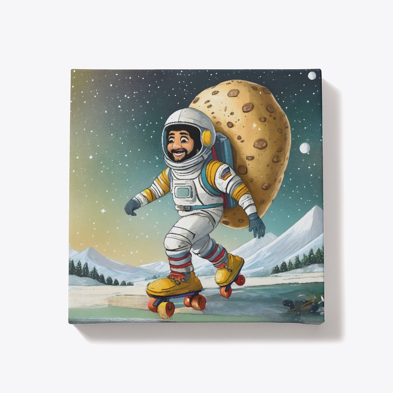 A spaceman on rollerskates