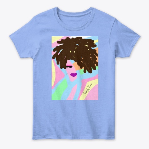Pretty Lady In Pastel Light Blue T-Shirt Front
