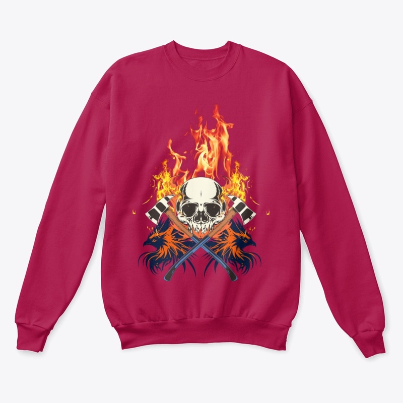 flaming skull with Ravens and axes