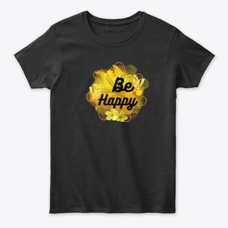 Be Happy Golden Floral Butterfly Art