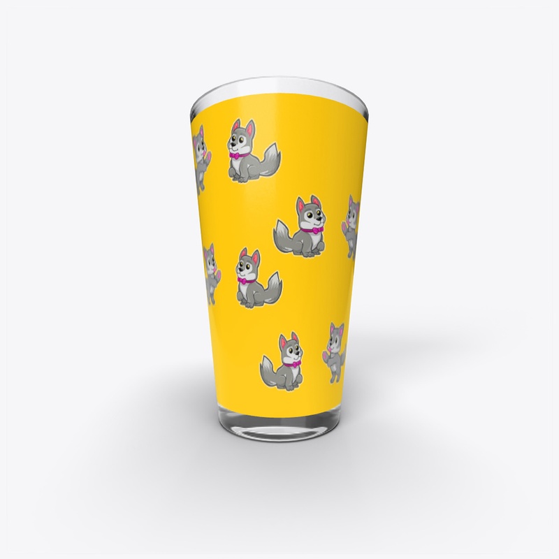 Playful gray dogs on orange