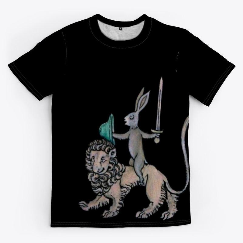 Medieval rabbit rides a lion