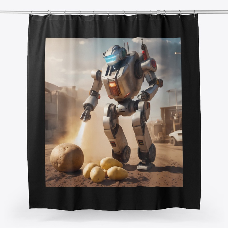 A robot attacking a potato.