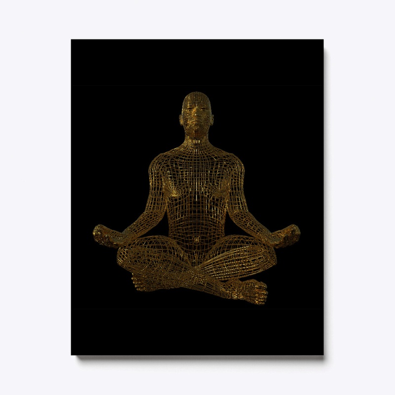 Body in meditation, made of golden mesh