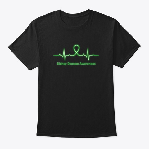 Kidney Disease Awareness Heartbeat Fight Black T-Shirt Front