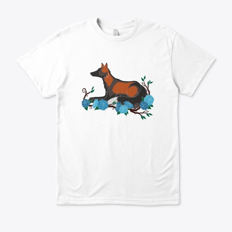 Plain laying fox with roses