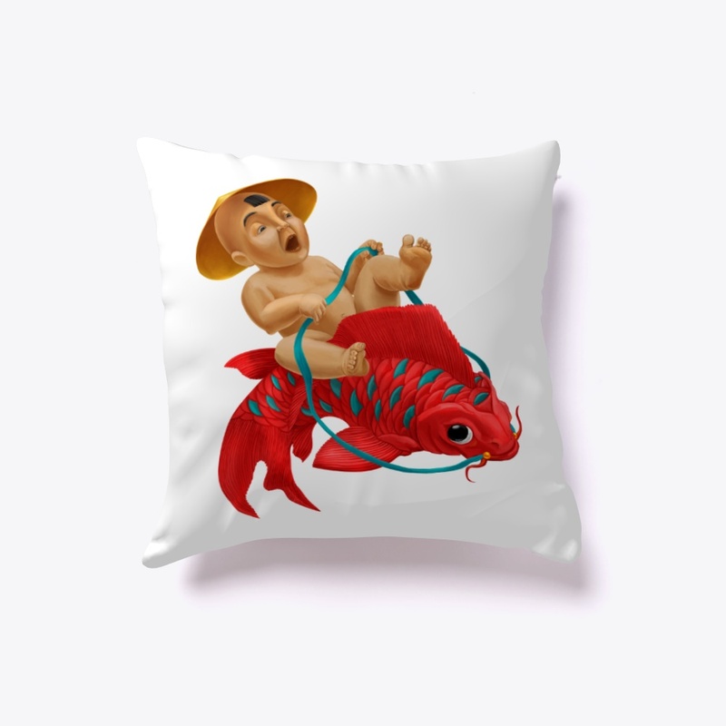 Chinese boy riding a fish