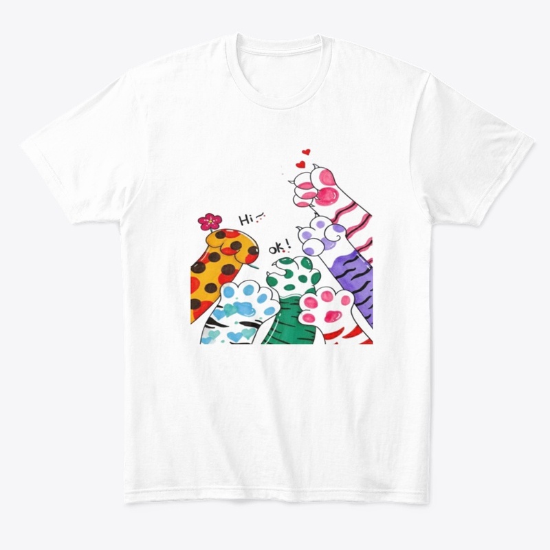 Playful Cat Paws "Hi, OK!" Tee