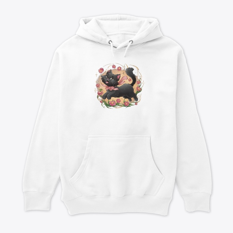 Cute Black cat dancing with flower