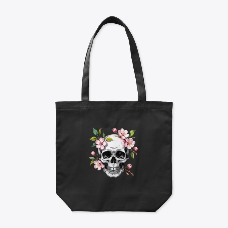 Skull with blooming cherry blossoms