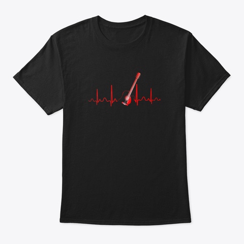 Acoustic Guitar Heartbeat   Guitar Music Black T-Shirt Front
