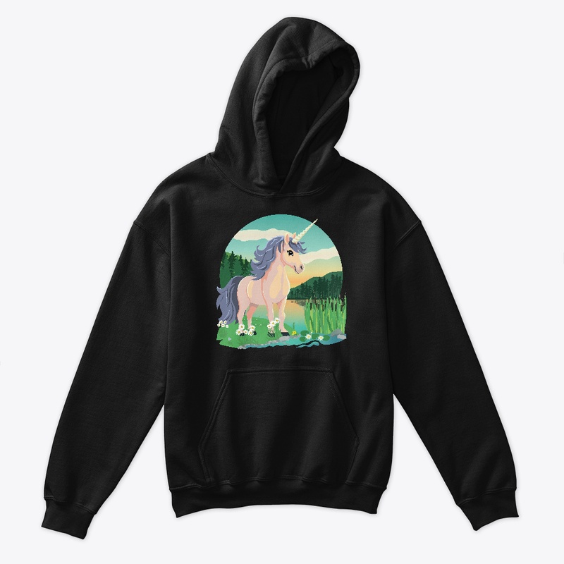 cute unicorn in a summer landscape