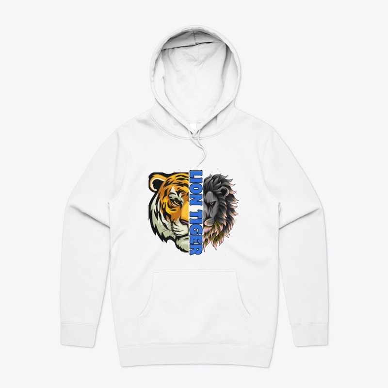 Lion Tiger white long Sleeve-Hodie (Man)