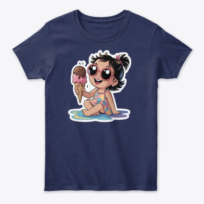 Cute Summer Girl Eating Ice Cream