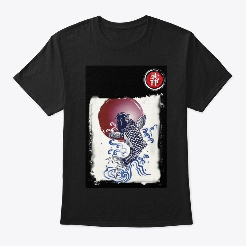 Bujinkan blue koi red sun t shirt 