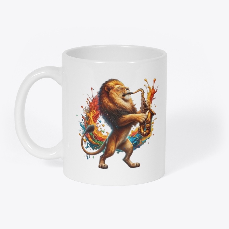 Lion playing saxophone