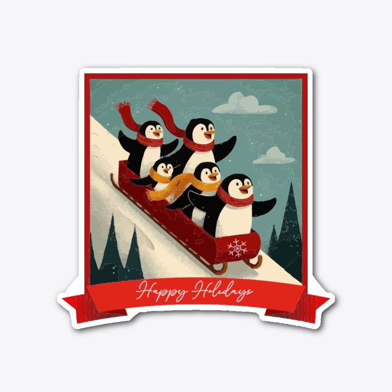 HAPPY HOLIDAYS PENGUINS STICKER