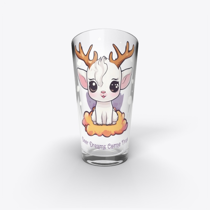 Cute White Deer with Antlers on a Cloud