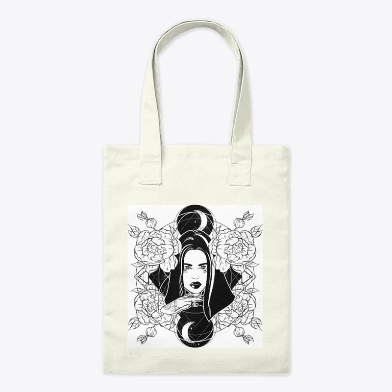 Beautiful gothic witch, roses and moons