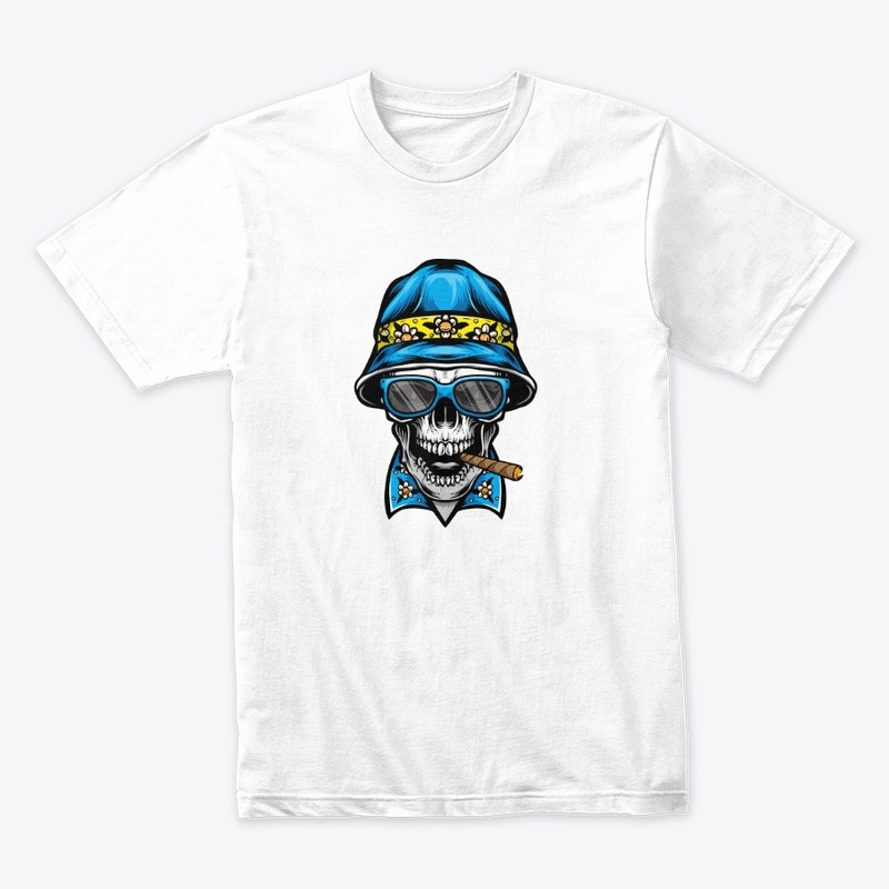 smoking skull wearing bucket hat